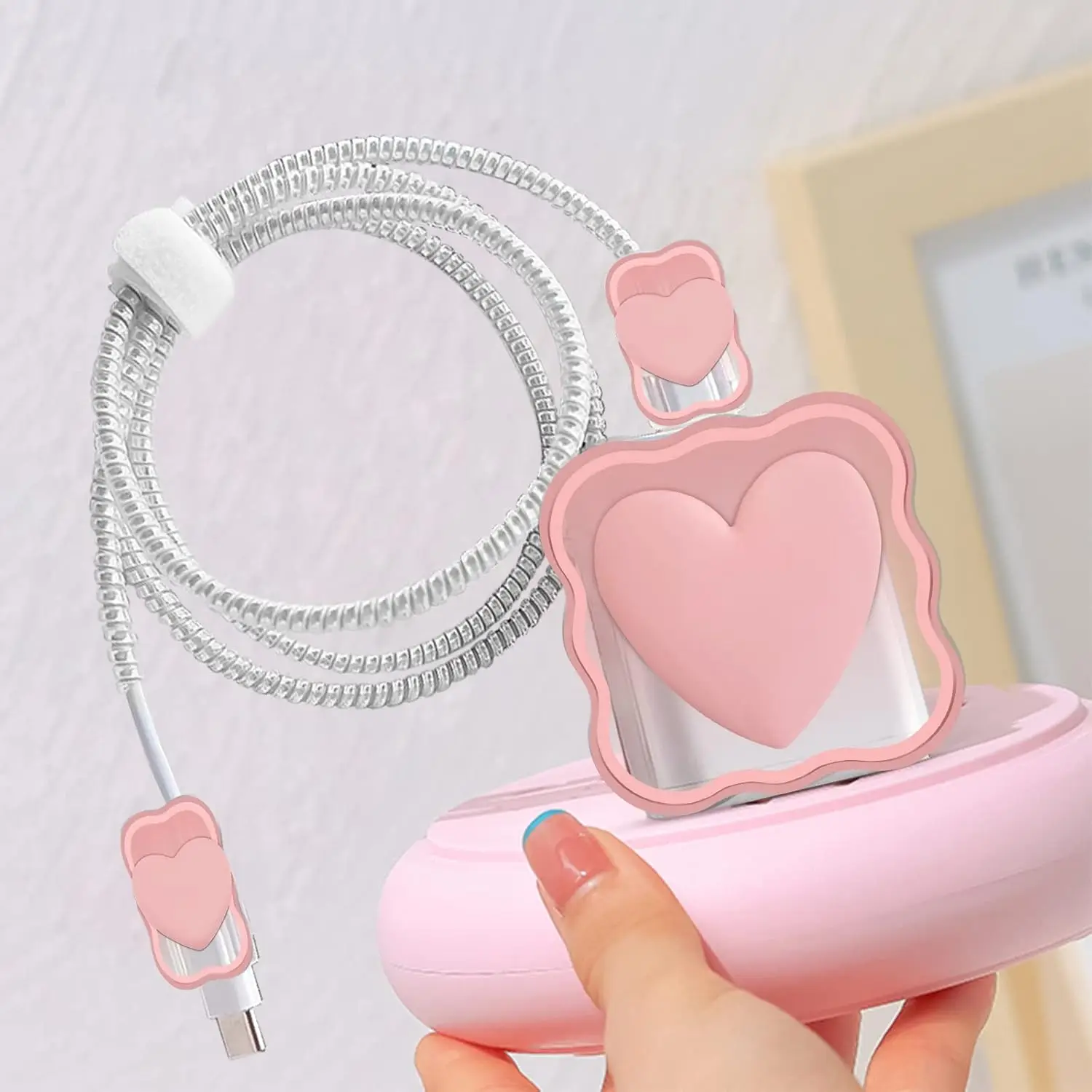 3D Love Heart Silicone Charger Cable Protector Case Storage Bag For iPhone 20W 18W Charging Head Protective Cover Organizer Plug