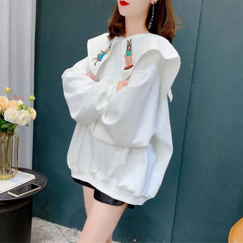 Navy Collar Spring Autumn Thin Sweater Hoodie Fashion Design   Ladies Jacket Pullover 2023 New Korean Coat Outerwear Female Tops