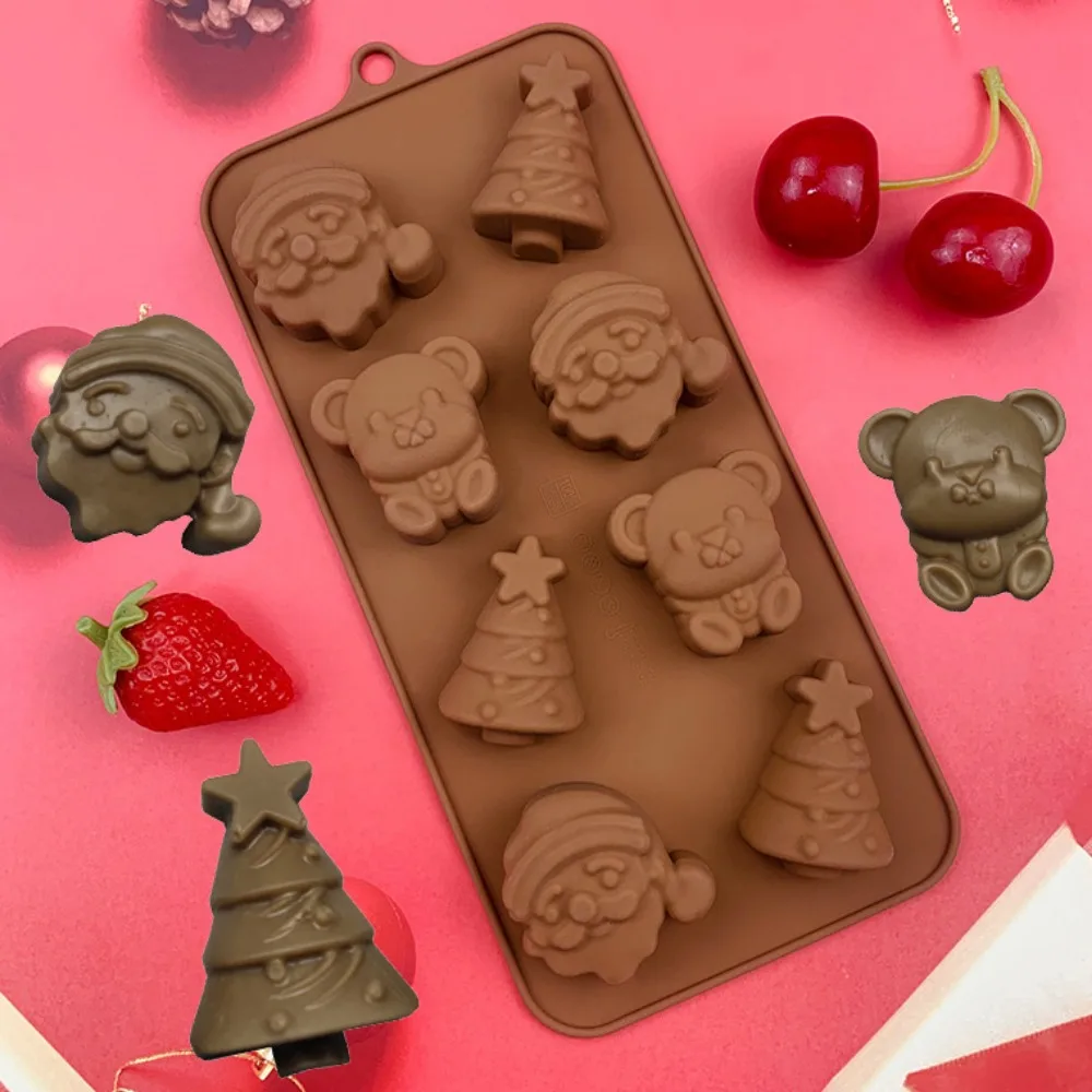 8 Hole Christmas Tree Chocolate Silicone Mould Santa Candy Biscuit Jelly Baking Set Animal Teddy Bear Cake Decor Soap Resin Mold