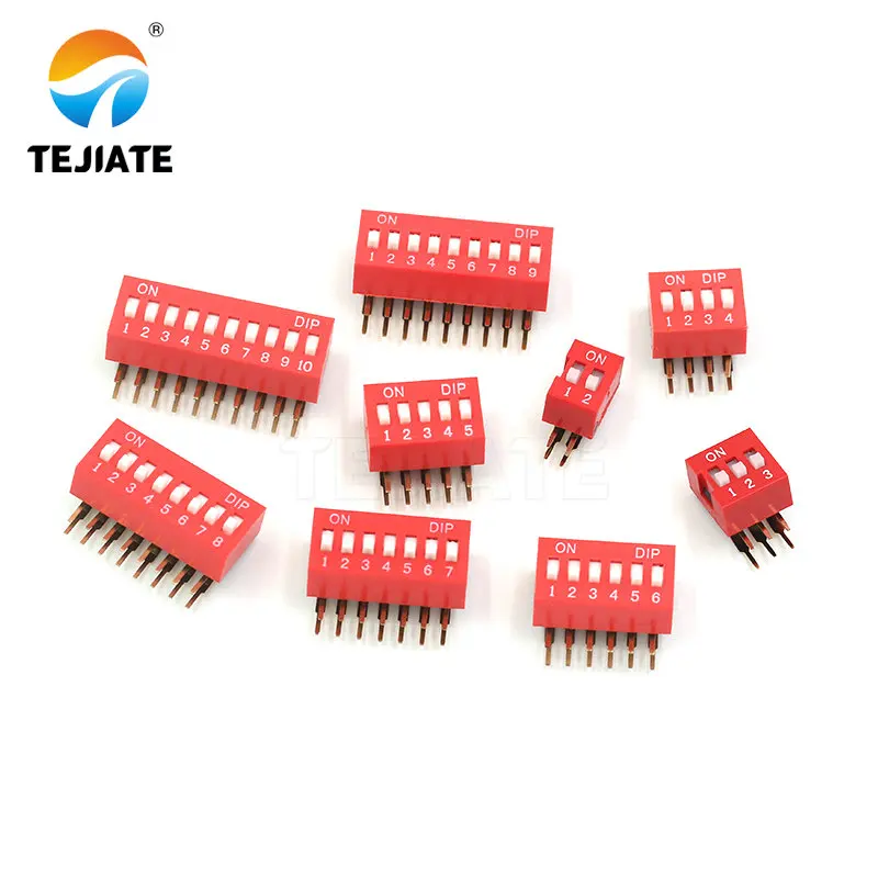 2PCS Red DIP Switch Bent Feet 2.54mm Distance Side Dip Straight Insert 2/3/4/5/6/7/8/9/10P