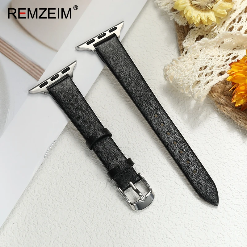 

Girl Slim Leather Watch Band for Apple Watch 1-10 SE Ultra 2 Strap for Iwatch 49/46/45/44/42/41/40/38mm Wrist Bracelets