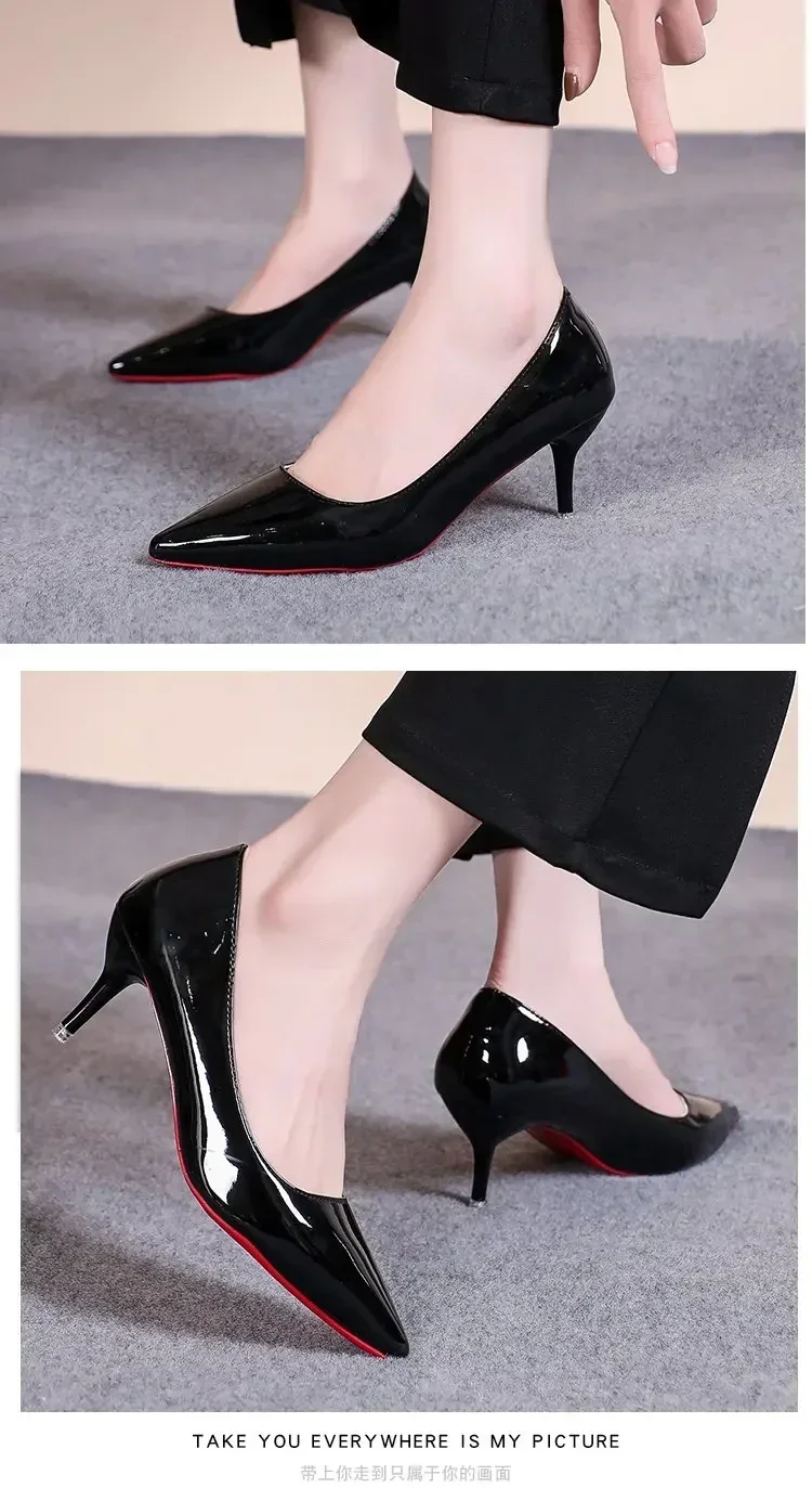 Sexy Spitze Lackleder High Heels Elegante Damen-Stilettos für Partys Klassische Schwarze Pumps für Beruf und Freizeit – Detail 6