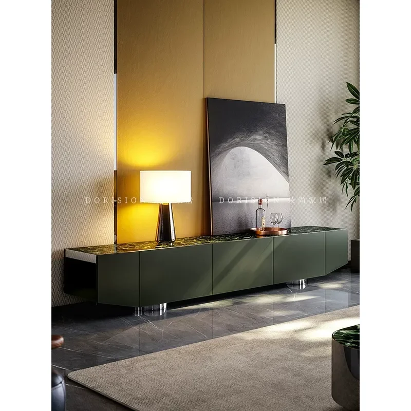Modern Minimalist TV Cabinet for Living Room Marble Finish Floor Standing Media Console Simple Luxury Entertainment Center
