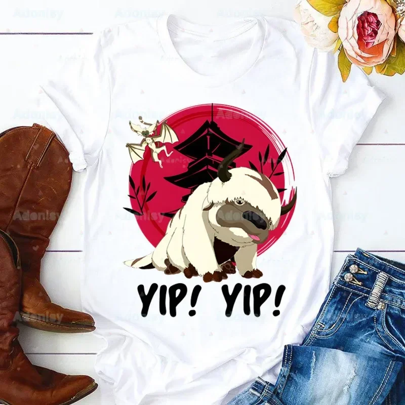 Appa YIP YIP Avatar The Last Airbender Cartoon T Shirt Women 90s Graphic T-shirt Harajuku Tops Tee Cute Short Sleeve Tshirts