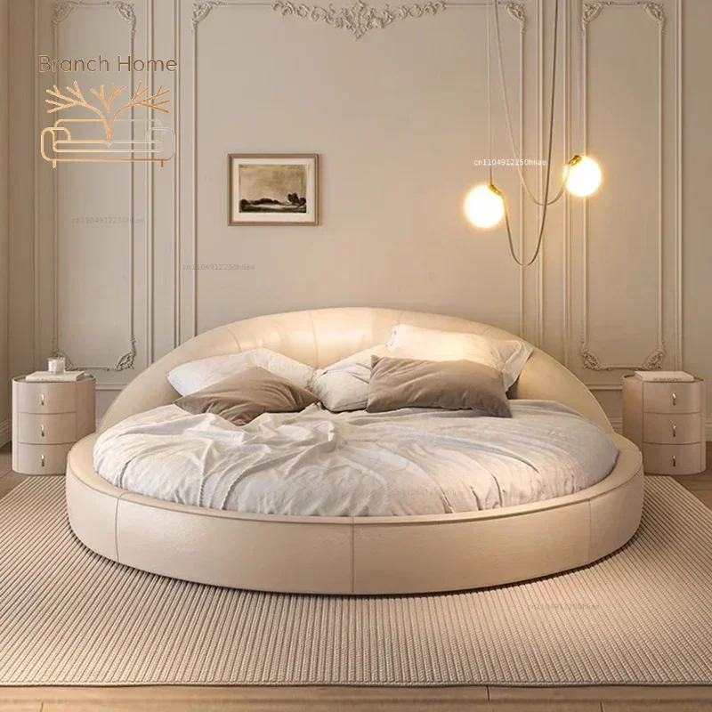 Italian Minimalist Aesthetics Round Bed Light Luxury Cream Wind Princess Bed Wedding Bedroom Sleeping Beliche Home Furniture