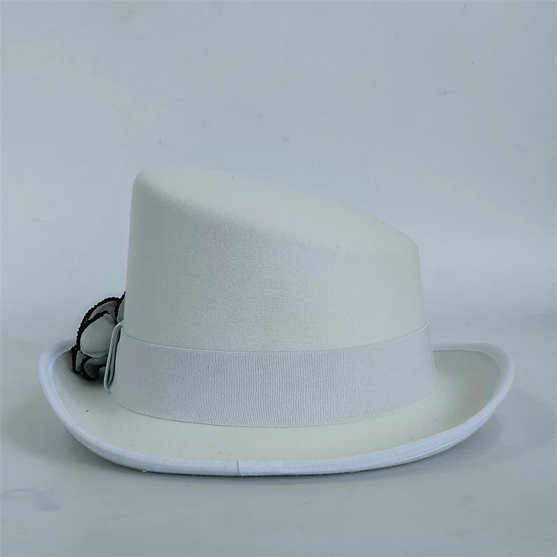 Flower Fedora Hat Large Size High Top Gentleman Derby Hat Fedora Hat Men's and Women's Gentleman Bevel Top Hat Felt President