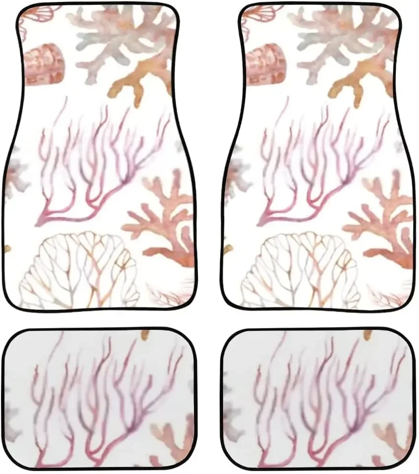 Alfombrillas de goma para el suelo del coche, alfombras con diseño de corales, conchas marinas pintadas con estampado de acuarela, para coche, SUV, camión, 4 piezas