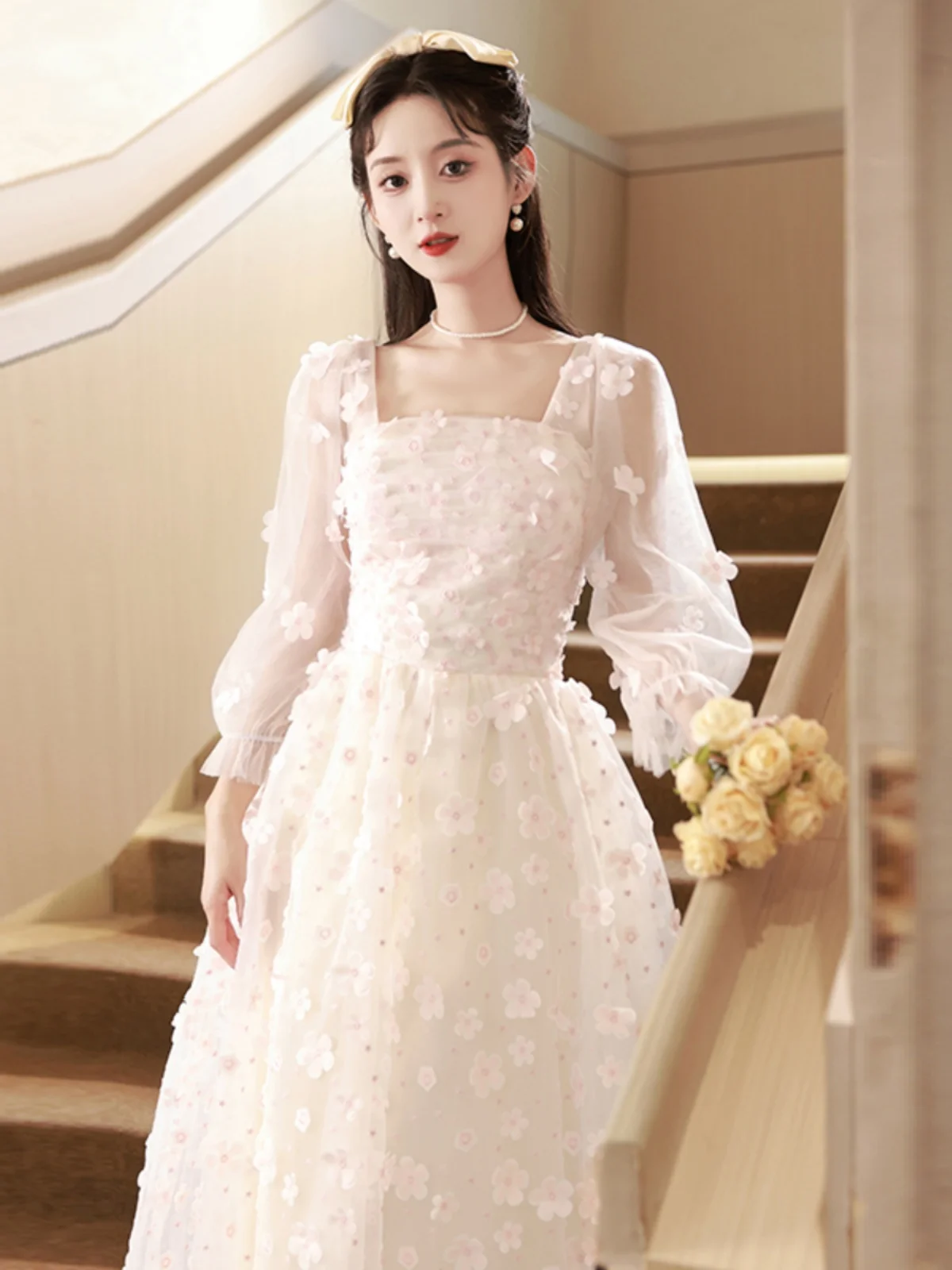 

Princ Sle Long Sve Floral Evening Gown for Wedding Engagement Birthday Sweet Sle Formal Dr by Orange Sve