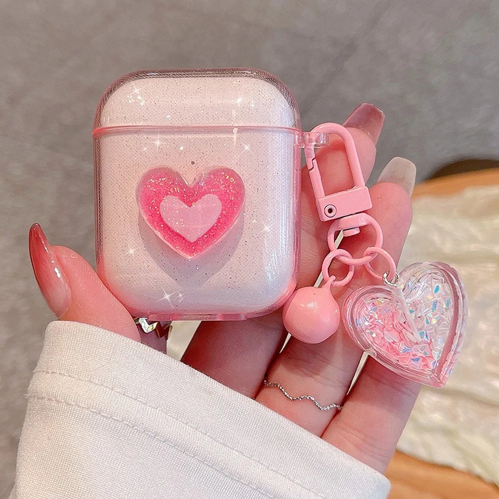 Cute Love glitter Headphones Case For AirPods 12 3 With Heart  Soft TPU Cover Case With Rope Earphone cases for Apple Airpod pro