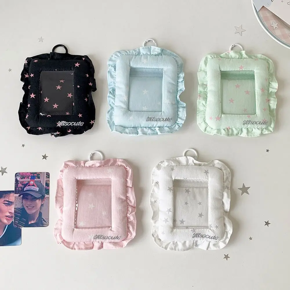 Lace Pillow Photocard Holder Hanging with Keychain Photo Card Frame Display Protector 3 Inch Photo Card Sleeve for Decoration