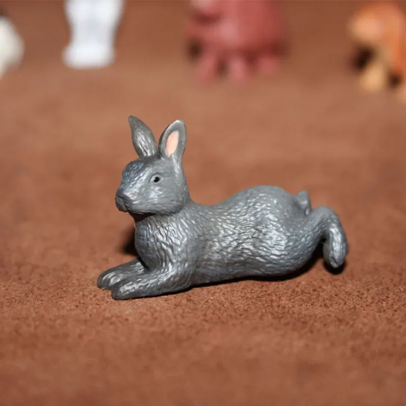 Figurines d'animaux sauvages assis et couché, lapin noir et blanc, mousse, l'inventaire, décor, jouets d'Auckland, nickel é, jardin