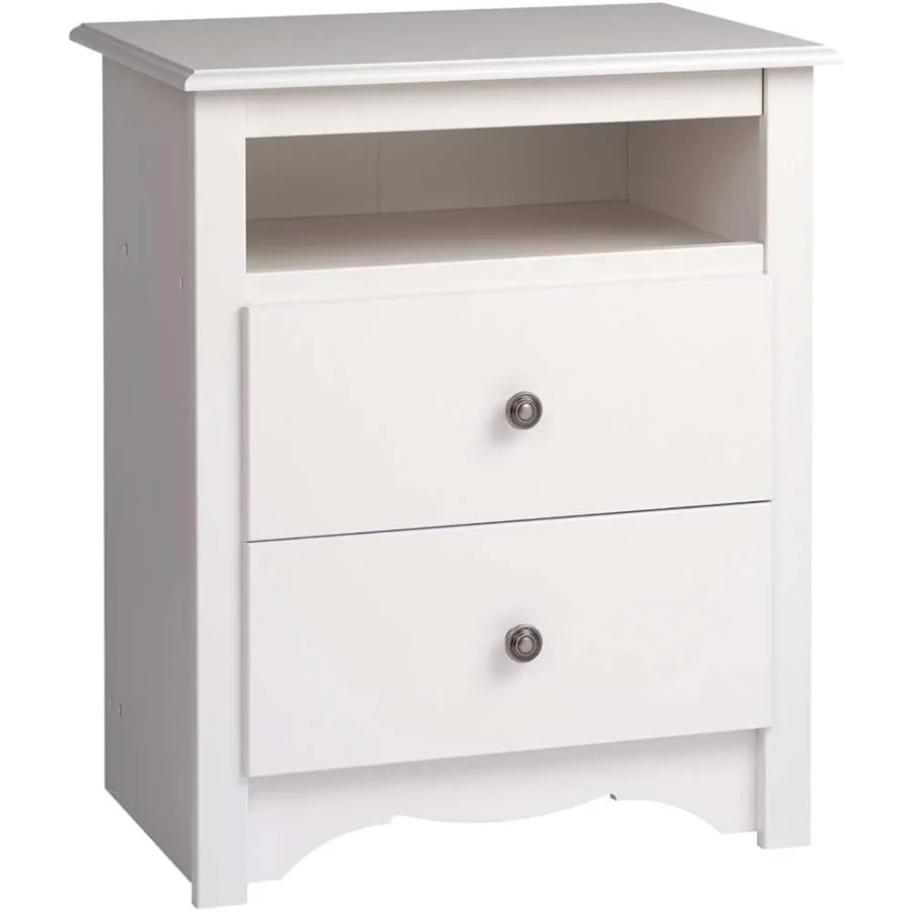 

2 Drawer Nightstand: Elegant Bedroom Furniture, Bedside Table with Open Shelf