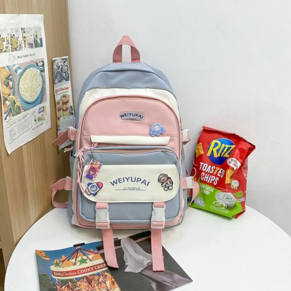 Cute Ins Students School Bags Multi Pockets Large Capacity Girls Shoulder Bags Cartoon Candy Color Large Handbag Student