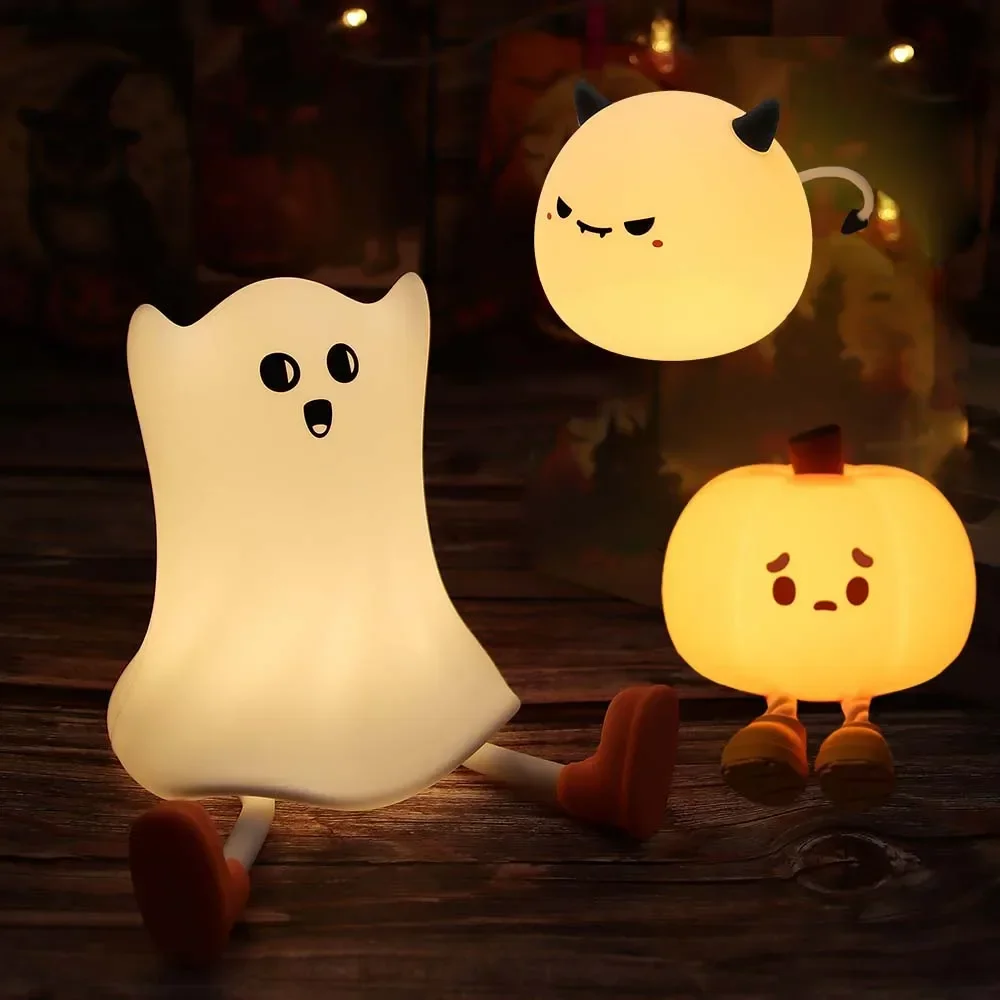 

Cute Pumpkin Night Light Silicone Pat Lamp Dimmable Timing Bedside Lamp Children's Gift For Halloween Party Room Bedroom Decor