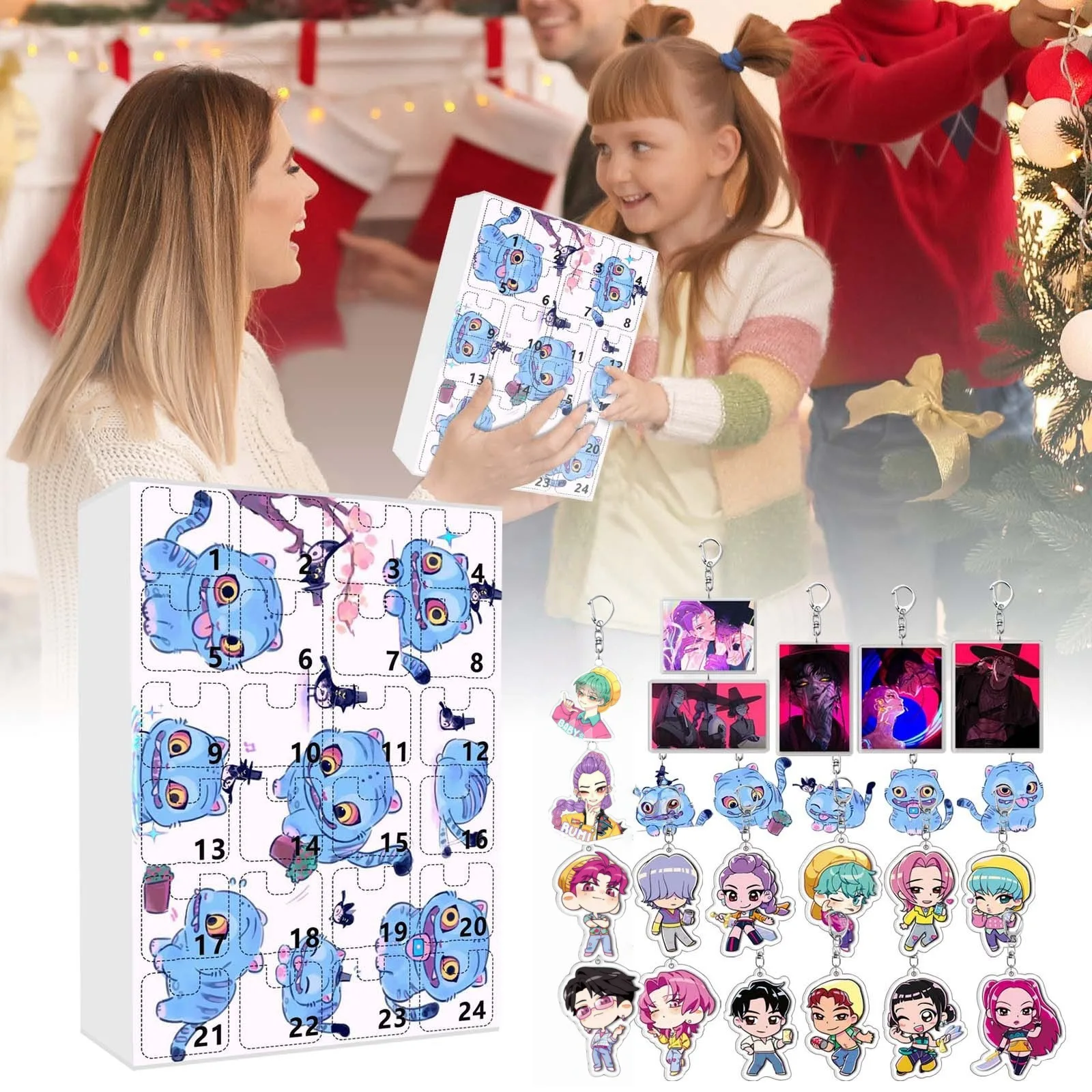 2025 Kpop Demon Hunters Derpy Tiger Calendario de Adviento dibujos animados Huntrix Saja llavero Rumi Mira Zoey mochila decoración regalos de navidad