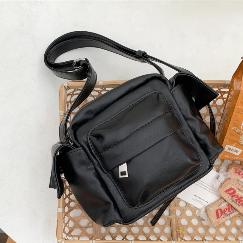 

Small Square Soft Leather Multi-pocket Crossbody Bag for Women 2026 Y2k Fashionable Street Solid Color Zipper Shoulder Bag
