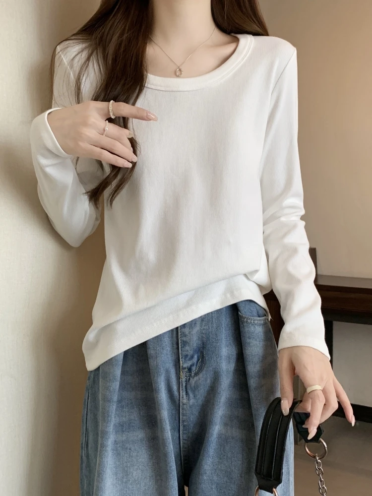 Slimming Long Sleeve T-Shirt Women's Loose Fit Base Layer Top Large Size Conceal Belly Meat Autumn Fashion European Style Shirt