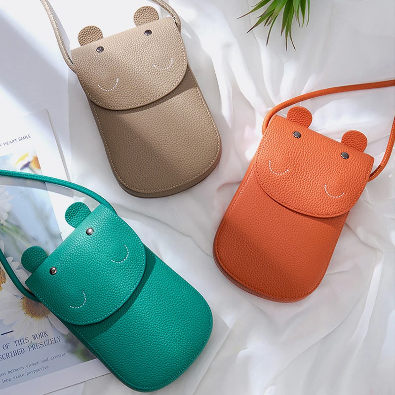 Genuine Leather Shoulder Bag Mini Cute Little Hippo Mobile Phone Bag Coin Purse Card Bag Crossbody Bags for Women Square Bag