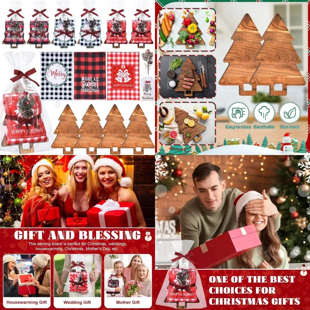 

Bulk Christmas Kitchen Gifts: Wooden Cutting Boards, Charcuterie Sets, Towels & Pine Branches for Holiday Home Decor