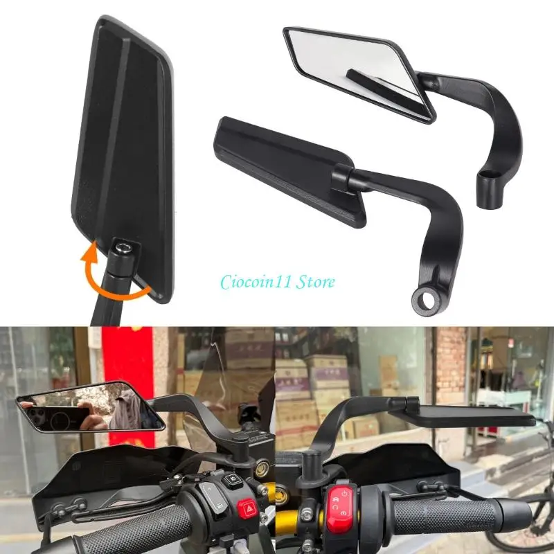 Y1UB Motorcycle Mirror Pair with Threaded Adapter Hardware, Black Blade Housing, Glass Mirror and Purchase Check for Replacement