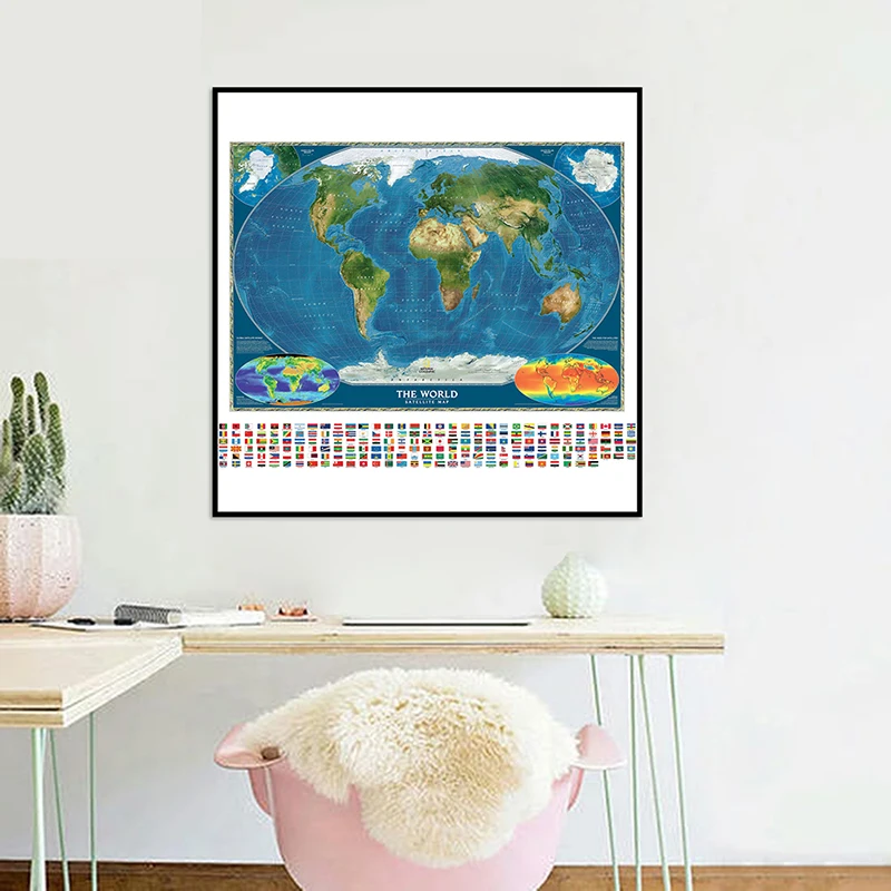 60*60cm World Map Non-woven Canvas Painting Unframed Poster and Prints Decorative Pictures Living Room Home Decoration