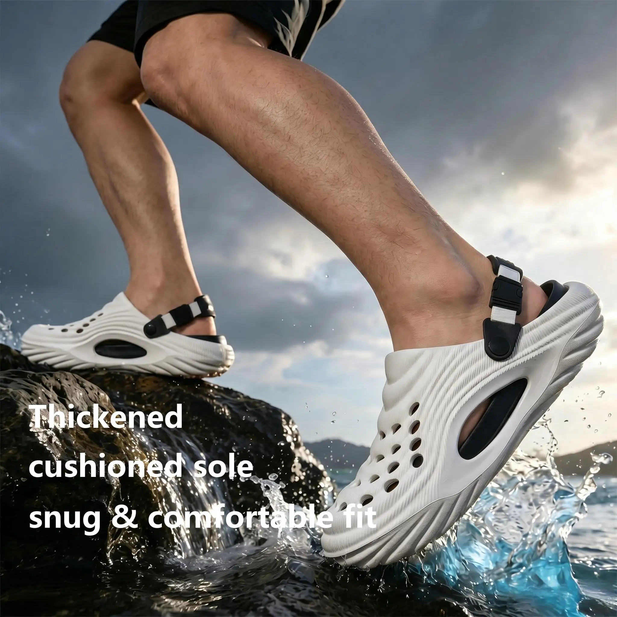 Fashion Wavy Texture EVA Slide Slippers Adjustable Buckle Rebound Cushion Lightweight Casual Indoor Outdoor Slides