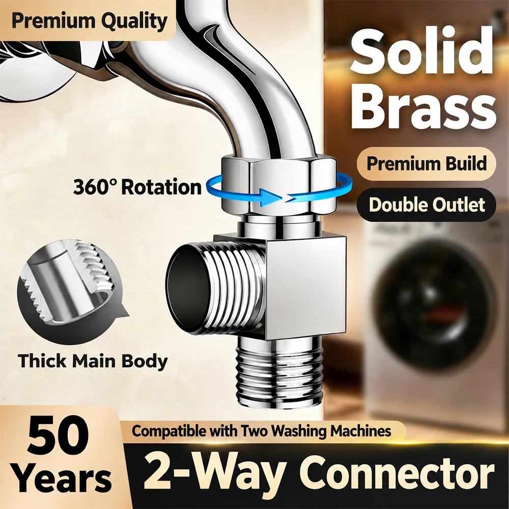 Leak Proof 3 Way Diverter Valve Quick Install Water Splitter T Adapter For Bathroom Shower Bidet Easy Swivel Joint Hose