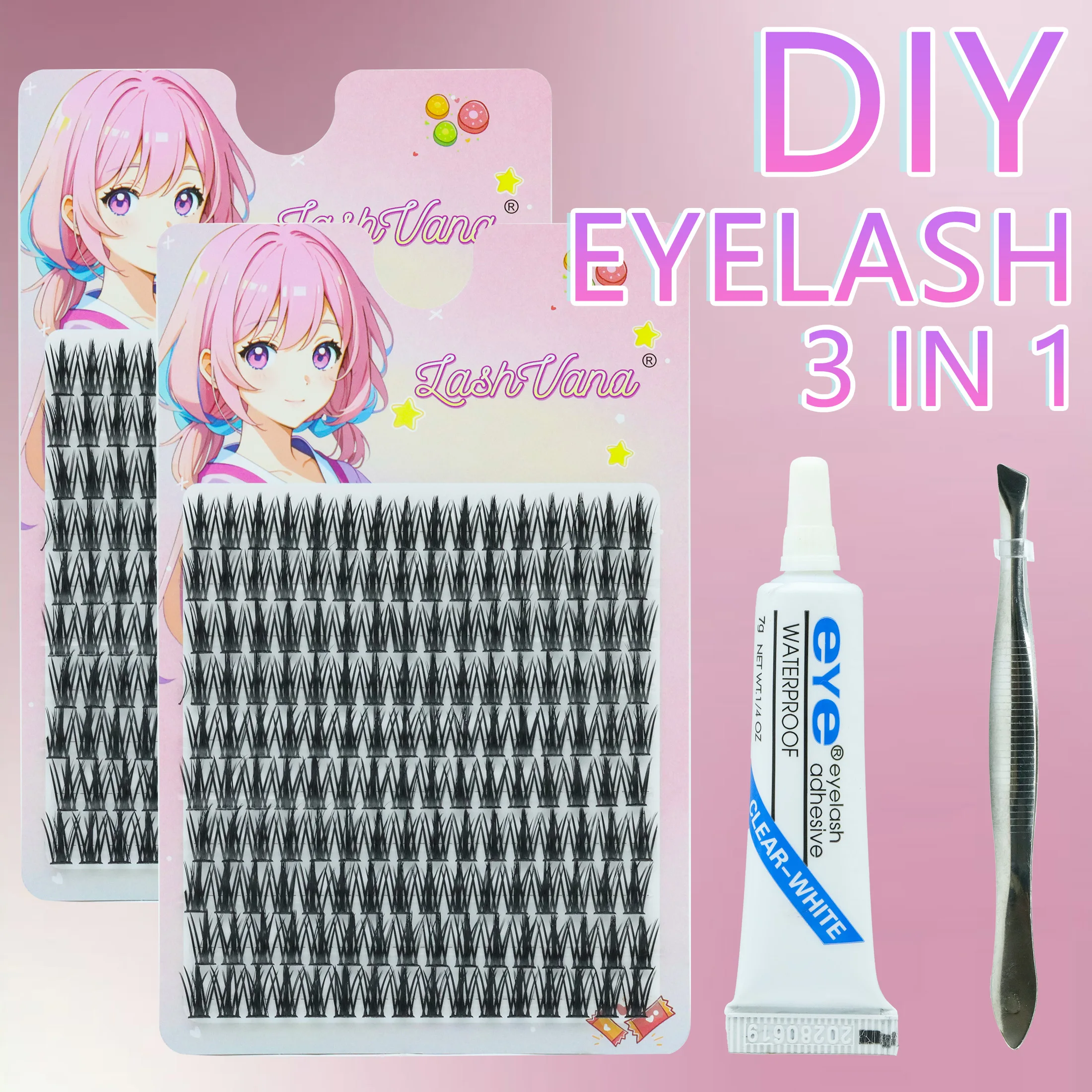 Kit de pestañas postizas de 160 racimos para Cosplay, pestañas postizas finas naturales con pegamento y pinzas, herramientas de extensión de pestañas DIY, punta de trigo