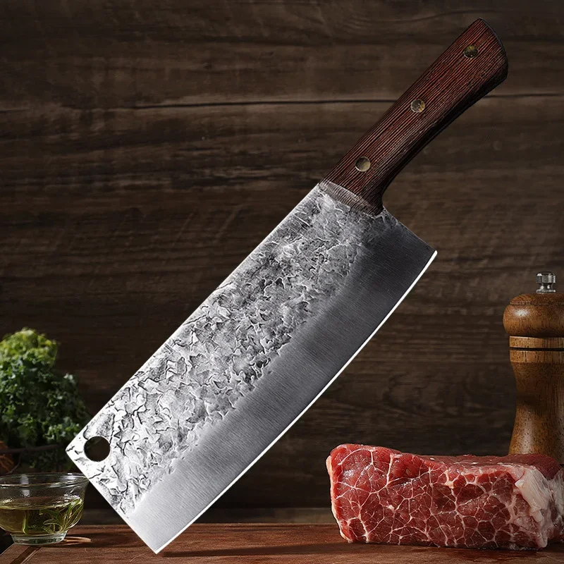 7 inch Meat Cleaver Kitchen Knife Forged Stainless Steel Butcher Knife Wooden Handle Fish Cutter Cooking Knife Kitchen Tools