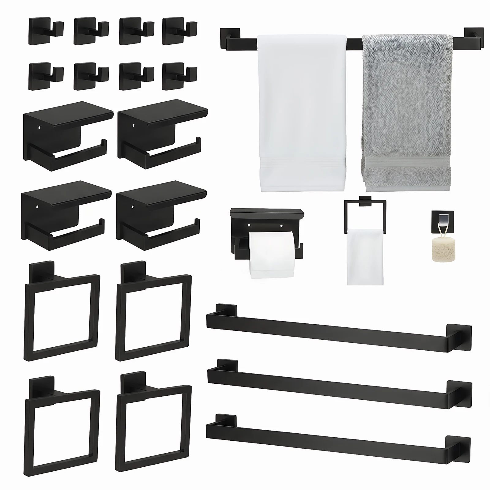 

20Pcs Stainless Steel Bath Towel Bar Set Wall Mounted Bathroom Hardware Accessories Set Towel Rack/Ring/Hook/Toilet Paper Holder