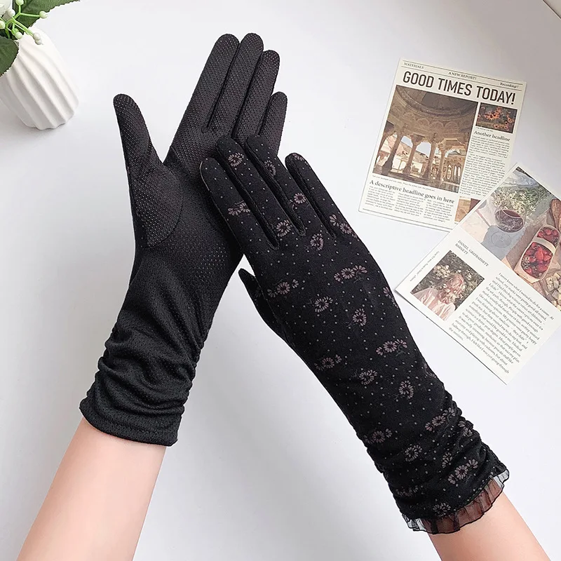 Summer Gloves for Women UV Protection Breathable Thin Cotton Mid-length Driving Bike Anti-slip Touch Screen White Gloves