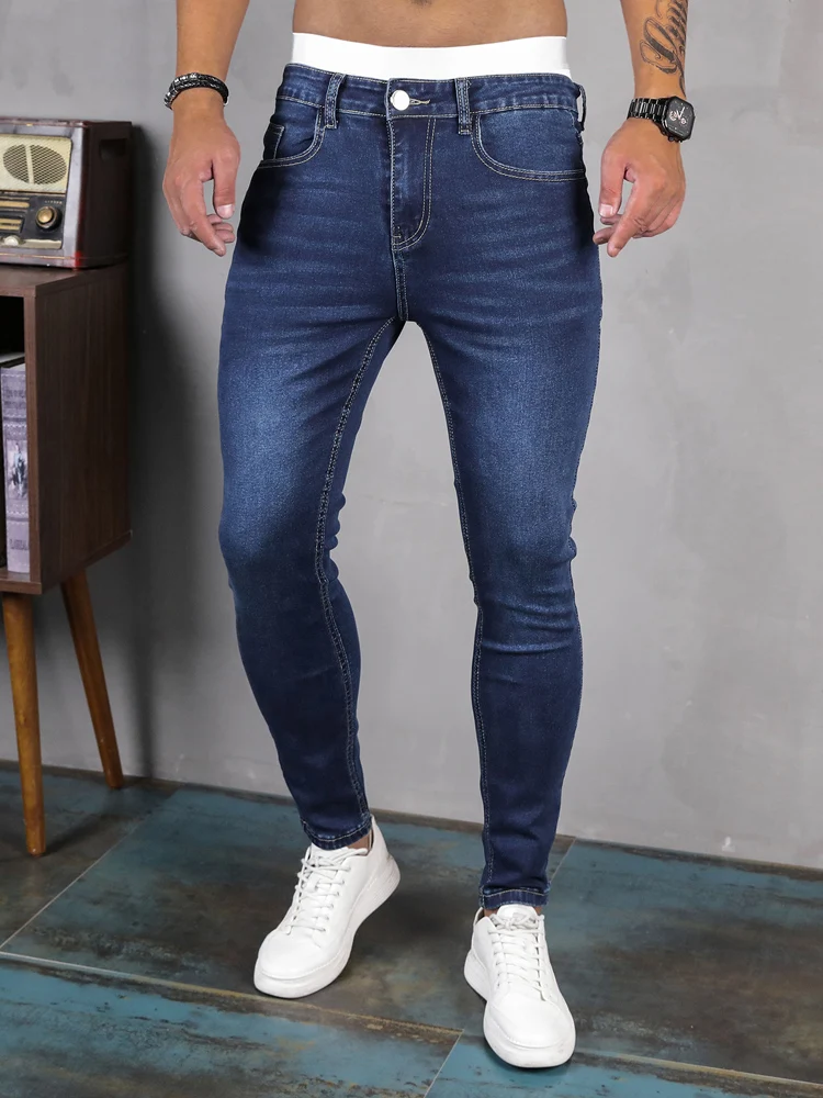 

2024 Spring Fashionable Man's Pants Classical Stretchy Designer Skinny Blue Denim Stylish Slim-fit Thin Boyfriend Jeans for Men