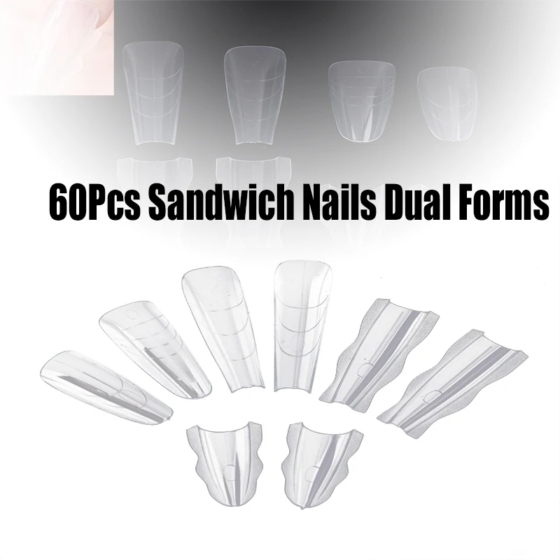

60Ps/pack ABS Sandwich Nails Forms Nail Mold for Quick Nails Extension Plastic Nail Form Tools for Beginners Professionals Women