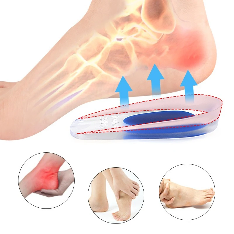 Silicone Gel Insoles Pain Heal Cushion Bone Spurs Pain Relief Heel Cushion Thickened Soft Half-Size Shoe Sole Insole Heel Pad