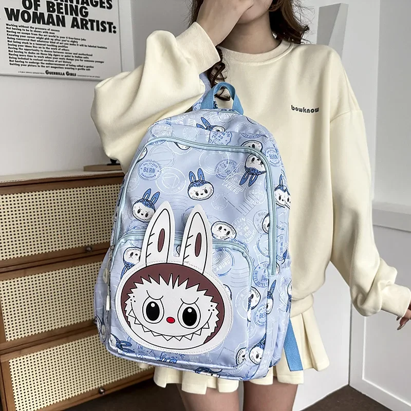 Large Capacity Cartoon Labubu Student Backpack Waterproof Kawaii Brown Monster Kids Cute Shouder Bag Elementary School Use