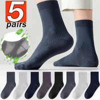 5Pairs/Lot Men's Bamboo Fiber Socks 2025 New Compression Autumn Long Black Business Casual Man Dress Sock Gift Plus Size 40-45