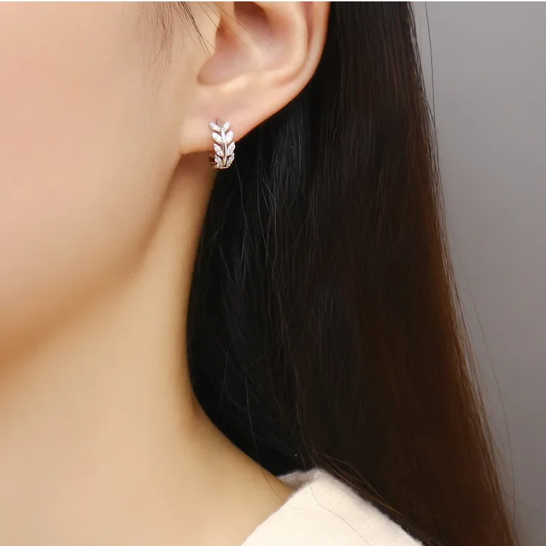 925 Sterling silver Crystal leaf Stud Earrings For Women Sterling Silver Jewelry