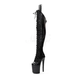 8 pollici Fashion Stripper Pole Dance Shoes Nightclub 20cm Round Toe Platform Sexy Fetish Over The Knee Boots Queen Exotic Dancer