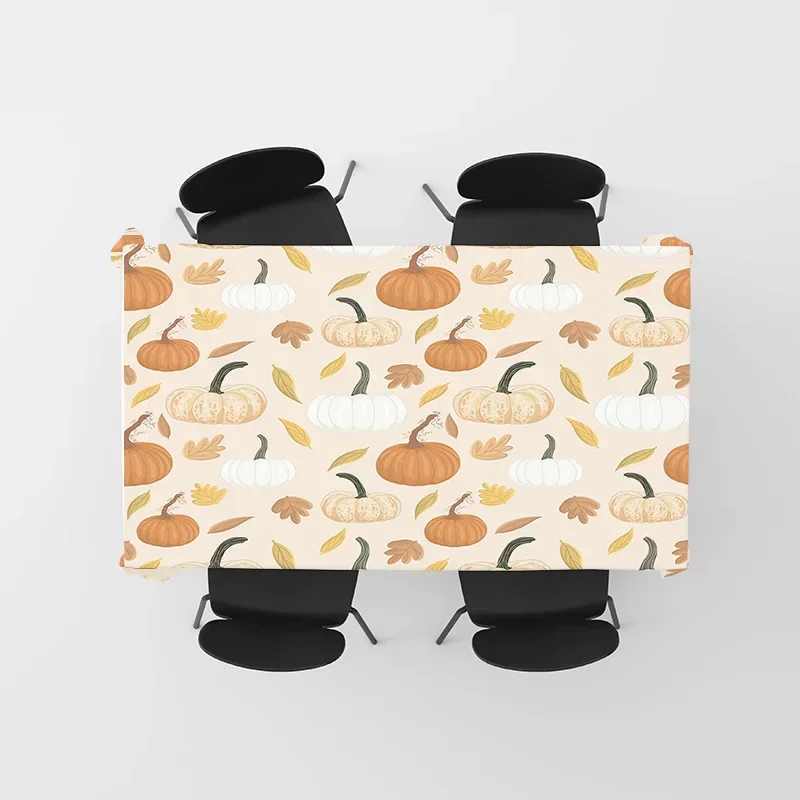 Home Decor Autumn Thanksgiving Pumpkin Leaves Tablecloth Dining Cloth in White Blue Green Yellow Floral Plaid Striped Mode