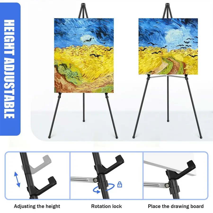 حامل للعلامة، حامل معدني محمول 63 لعلامة الزفاف، حامل فني قابل للتعديل للعرض مع حقائب محمولة باللون الأسود، 4