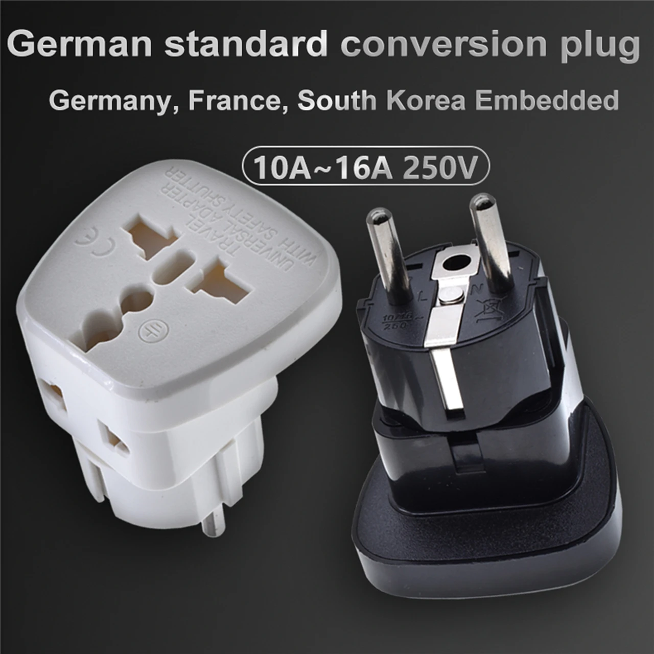 16A European Adapter Plug, Travel Adaptor for Europe Schuko Countries 2 in 1, for Germany France Russa-Safe Grounded Connection