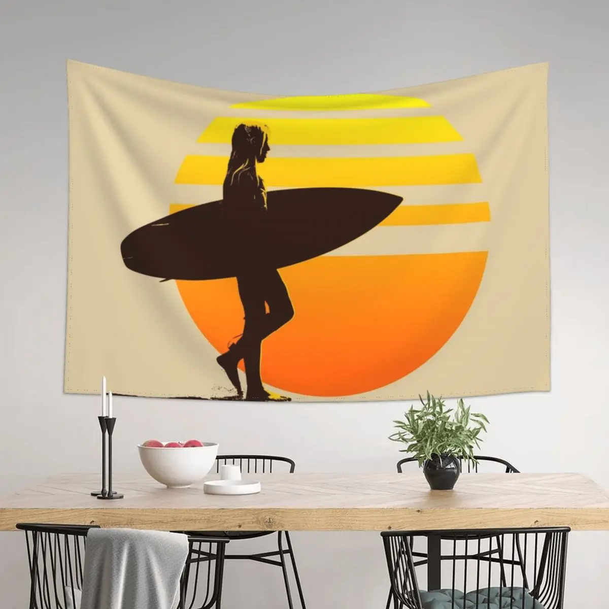 

Golden Sunrise Surfer Girl Tapestry Home Decor Aesthetic Hanging Wall Decor For Bedroom Tapestry
