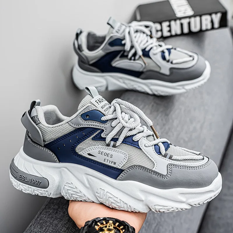 Men's Chunky Platform Sneakers Breathable Mesh Upper Rugged Non Slip Outsole Fashion Sneakers Outdoor Walking Streetwear Shoes