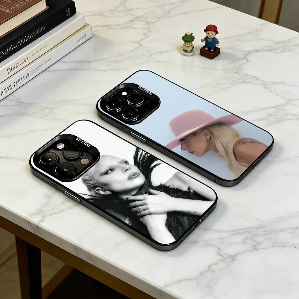 

L-Lady Gaga Pop Icon Phone Case For iPhone 17,16,15,14,13,12,11 Plus,Pro Max,XS,Colored Silver Plated Inside Cover
