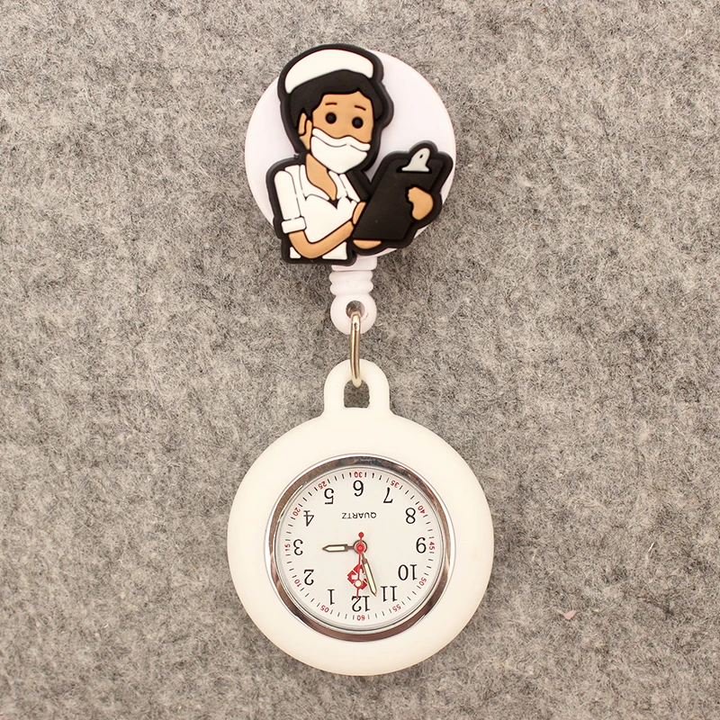 Cartoon Team Pocket Watch com clip para homens e mulheres, relógio de bolso retrátil, médico hospitalar e enfermeira