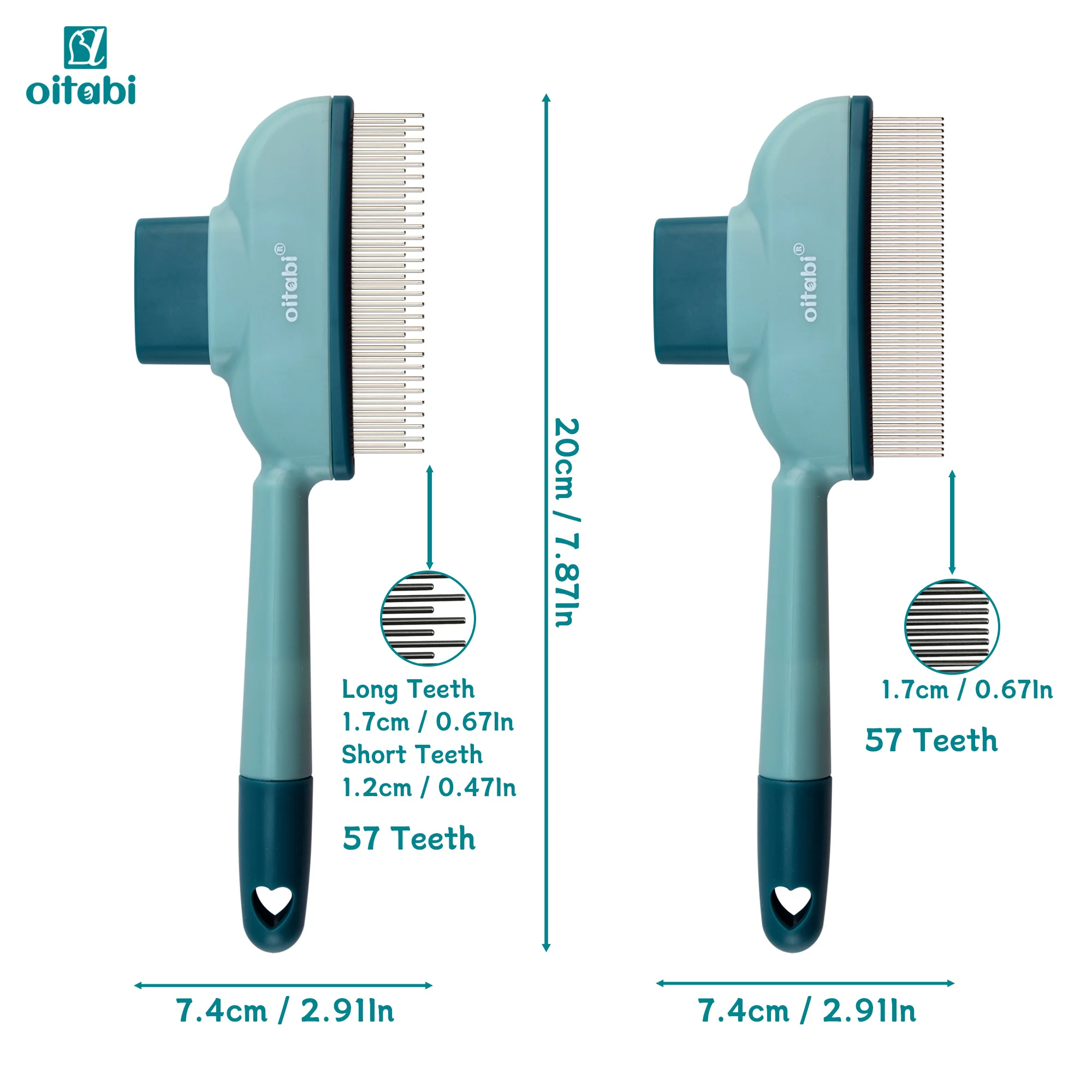 Oitabi 1/2PCS Flea Comb for Dogs Brush for Shedding Pet Hair Removal Comb with Long & Short Stainless Steel Teeth for Deshedding - Image 2