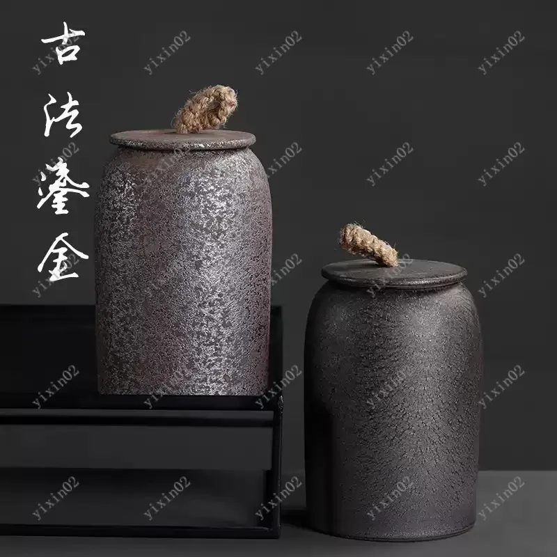

Large Vintage Ceramic Sealed Jar with Lid Coarse Storage Container for Tea Candies Snacks