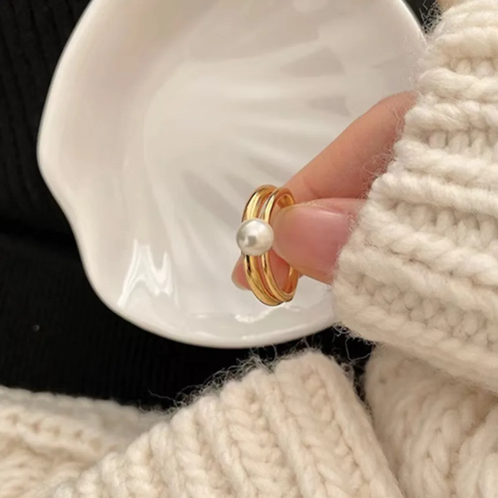 Pearl ring 18K gold-plated copper thick gold-plated explosive ring with adjustable South Sea pearl AAA 6-7mm 7-8mm