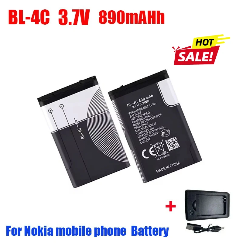 

890mAh Lithium Battery BL4C for Nokia 6100 6125 6131 6136 6170 6300 5100 7270 2220S 2650 3500 X2 C2-05 BL-4C Phone Batteries