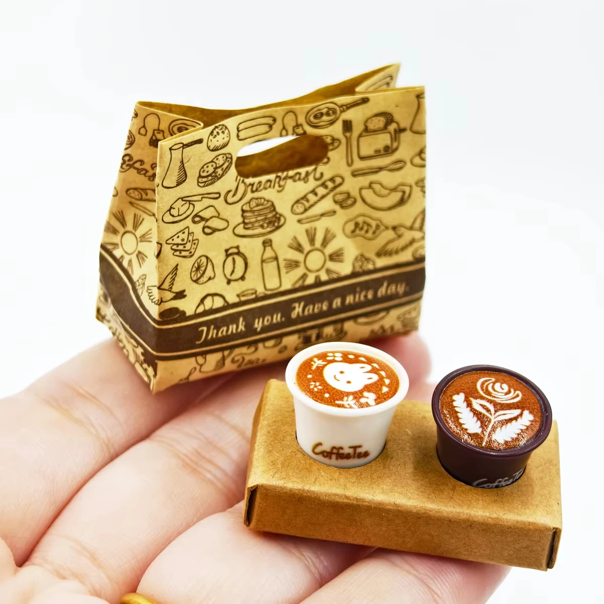 Kuhfell-Papier Backbeutel Kaffee/Tee-Set Modell, Kaffee-Mitnahmebeutel/Aufbewahrungsbeutel. Miniatur-Spielzeug! – Detail 3